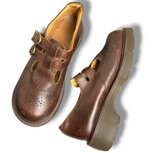 Y2K 90s Womens Dr Martens Mary Jane Brown Leather England Made 8065 Round Toe 9